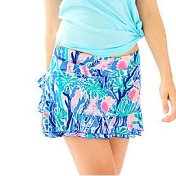 Lilly Pulitzer Luxletic UPF 50+ Emalee Ruffled Jet Stream Skort Women's Large - Picture 1 of 11